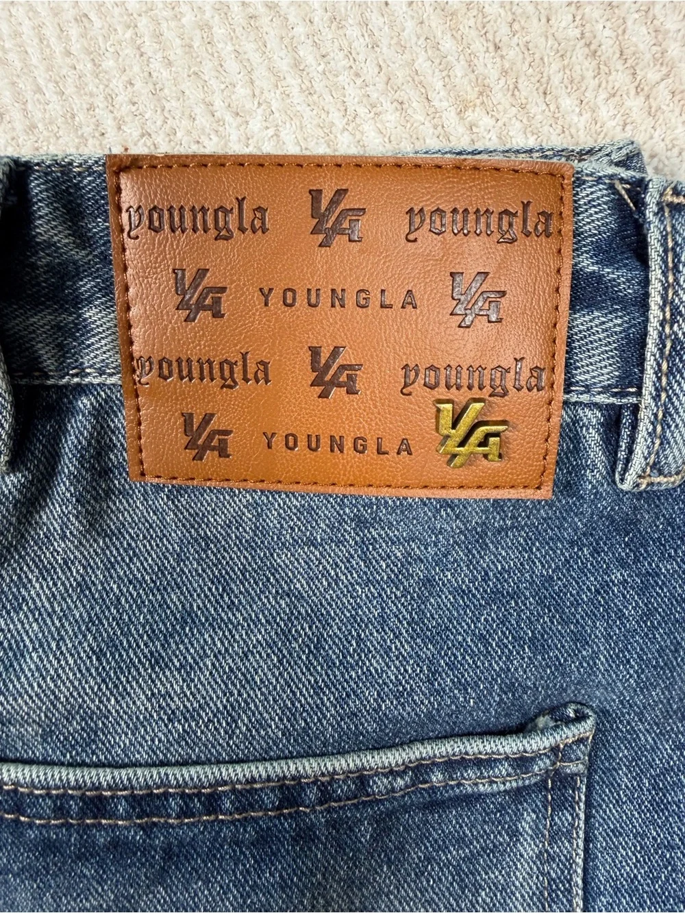 YoungLA 6015 Double Knee Carpenter Baggy Workwear Jeans Utility Denim 37x30.5 XL